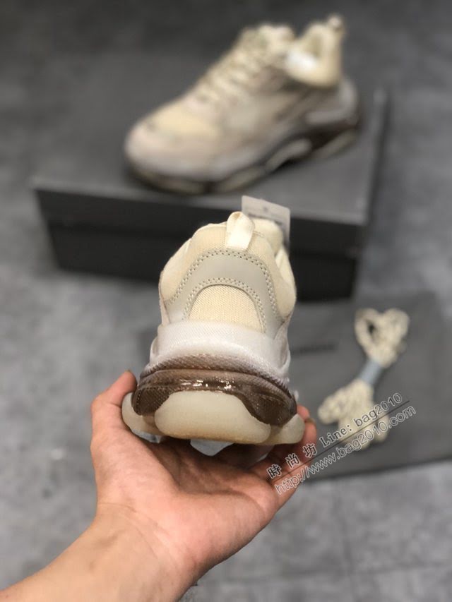 Balenciaga經典款男鞋 真氣墊底奶茶色巴黎世家頂級版本透明氣墊鞋 Balenciaga Triple S老爹鞋 Balenciaga情侶款老爹鞋  hdbl1006